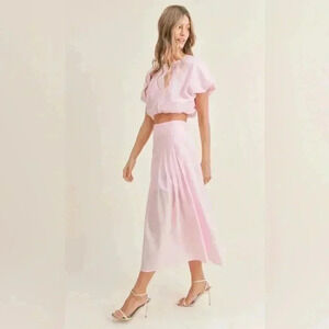 CYNTHIA MIDI SKIRT in Pink and White Stripes Size Large